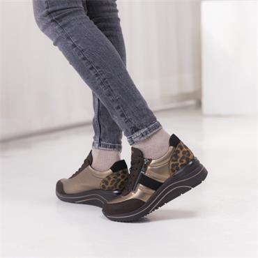 Remonte Lace Wedge Trainer With Side Zip - Bronze Leopard